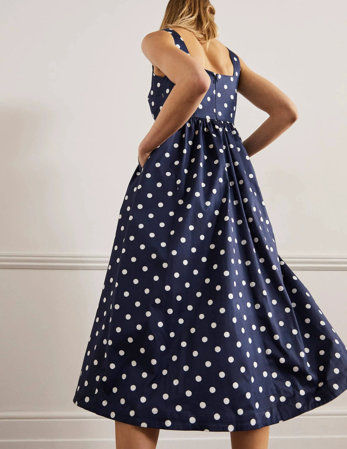 Violet Square Neck Midi Dress-Navy, Regular Dot