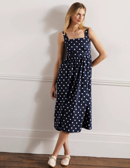 Violet Square Neck Midi Dress-Navy, Regular Dot