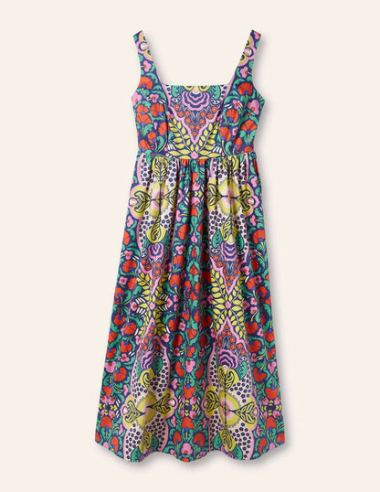 Violet Square Neck Midi Dress-Navy, Passion Bloom