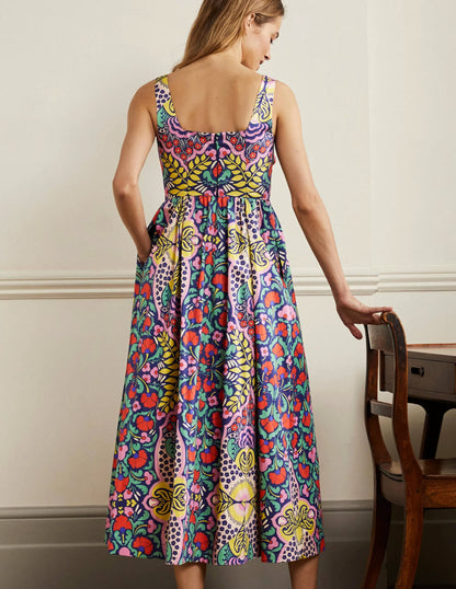 Violet Square Neck Midi Dress-Navy, Passion Bloom