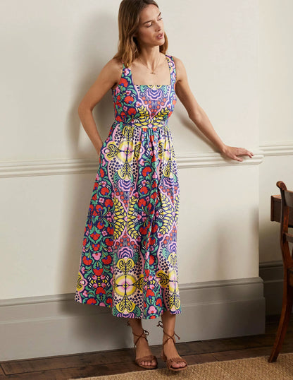 Violet Square Neck Midi Dress-Navy, Passion Bloom