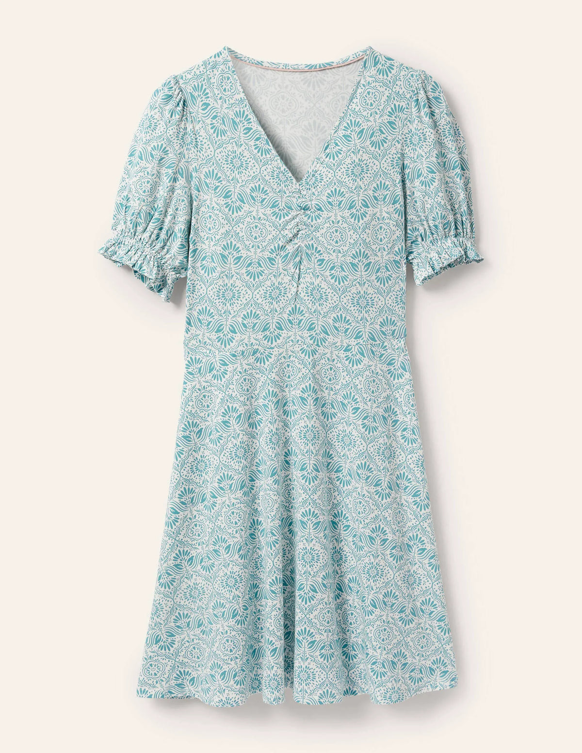 V-Neck Jersey Dress-Larkspur Oriental Diamond