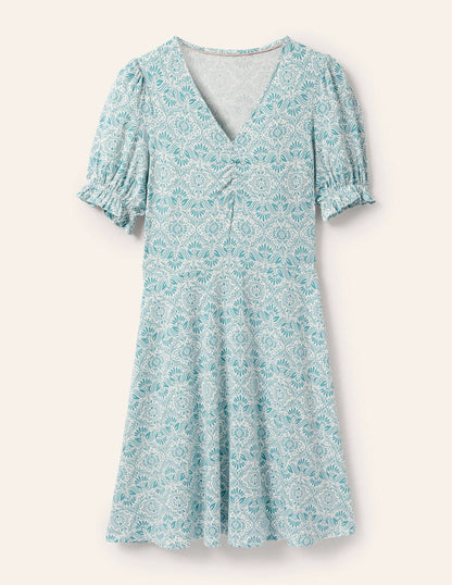 V-Neck Jersey Dress-Larkspur Oriental Diamond