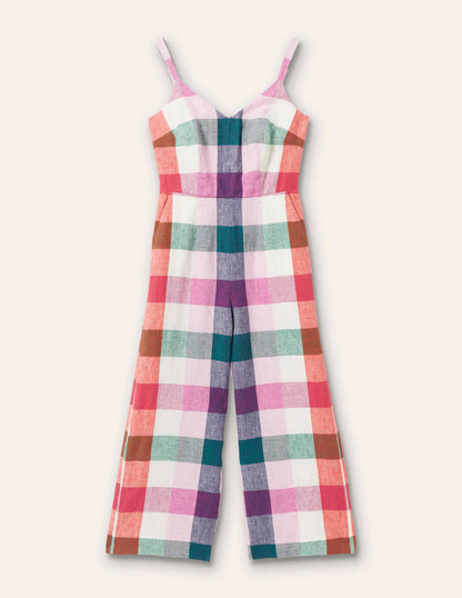 Lola Strappy Linen Jumpsuit-Bonbon and Pink Flambe