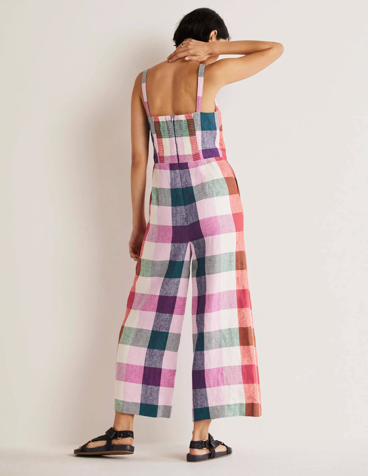 Lola Strappy Linen Jumpsuit-Bonbon and Pink Flambe