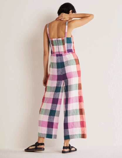 Lola Strappy Linen Jumpsuit-Bonbon and Pink Flambe