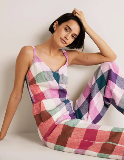 Lola Strappy Linen Jumpsuit-Bonbon and Pink Flambe