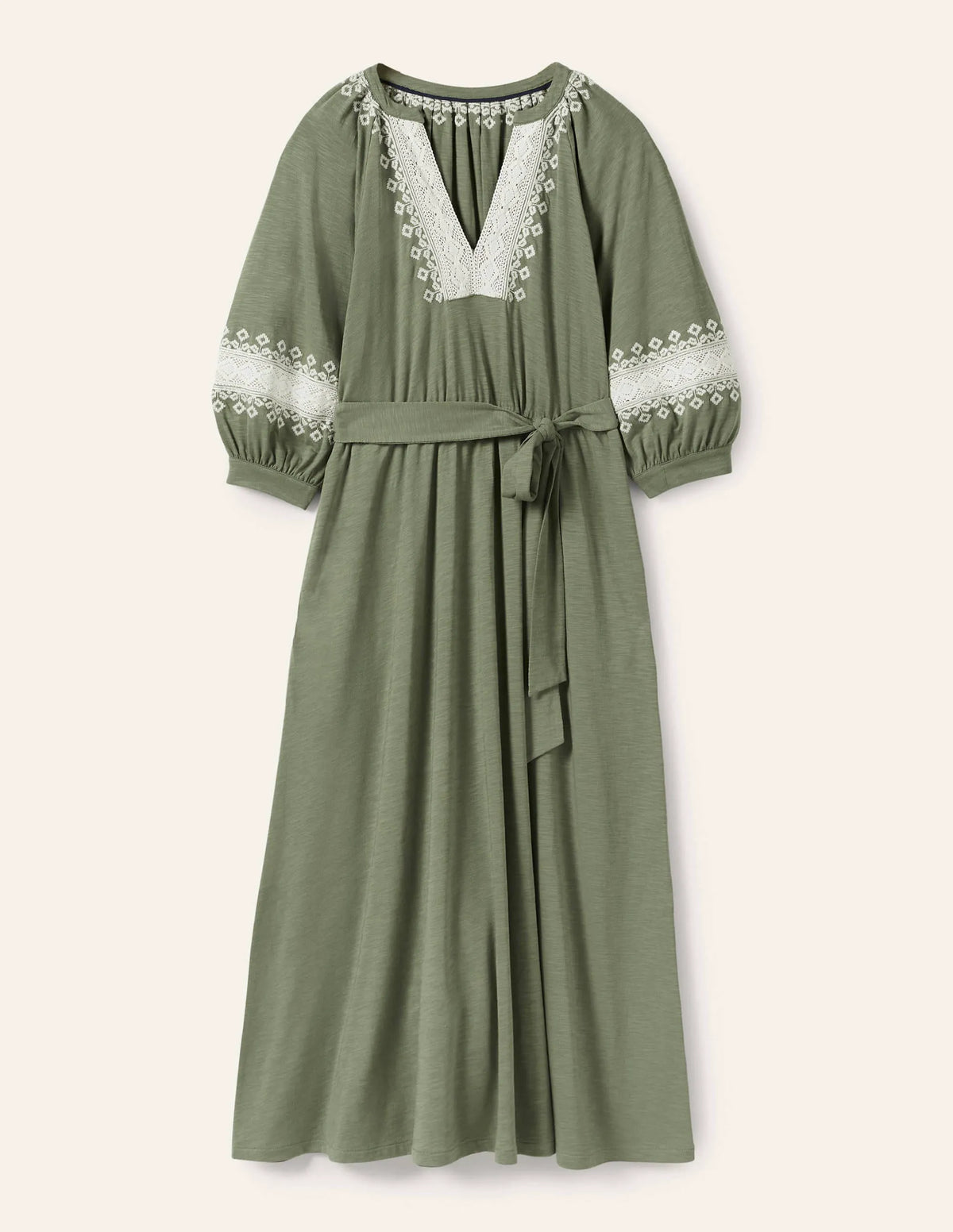 Crochet Trim Jersey Midi Dress-Alder