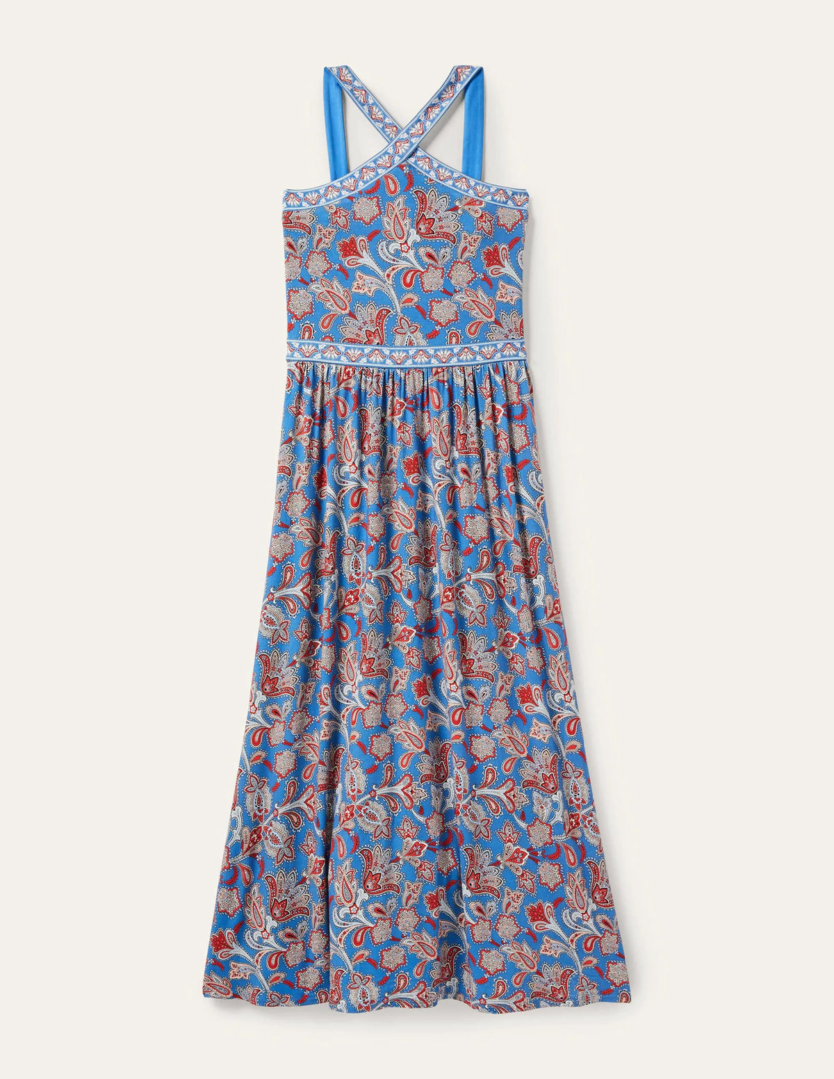 Halterneck Jersey Maxi Dress-Mosaic Blue, Paisley Bud