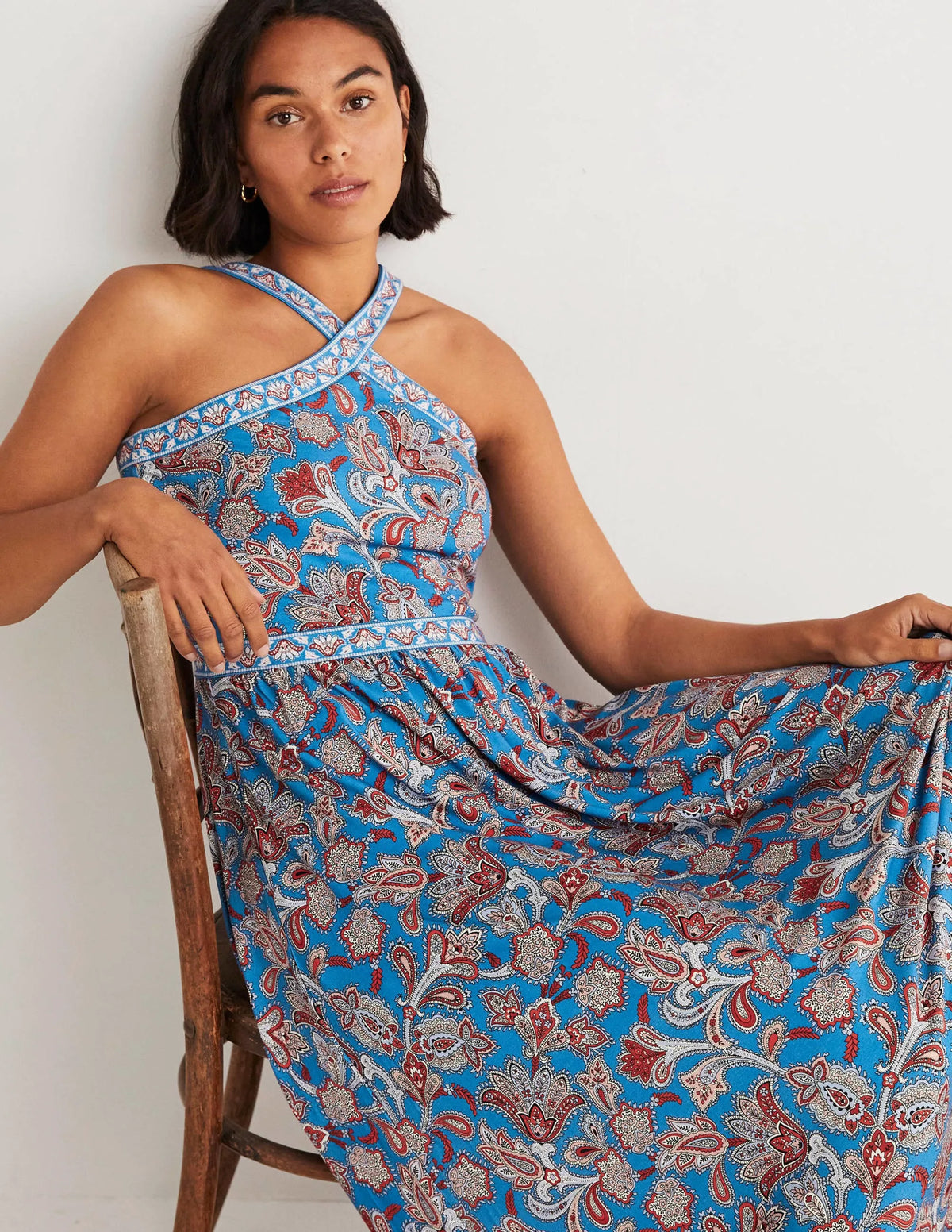 Halterneck Jersey Maxi Dress-Mosaic Blue, Paisley Bud