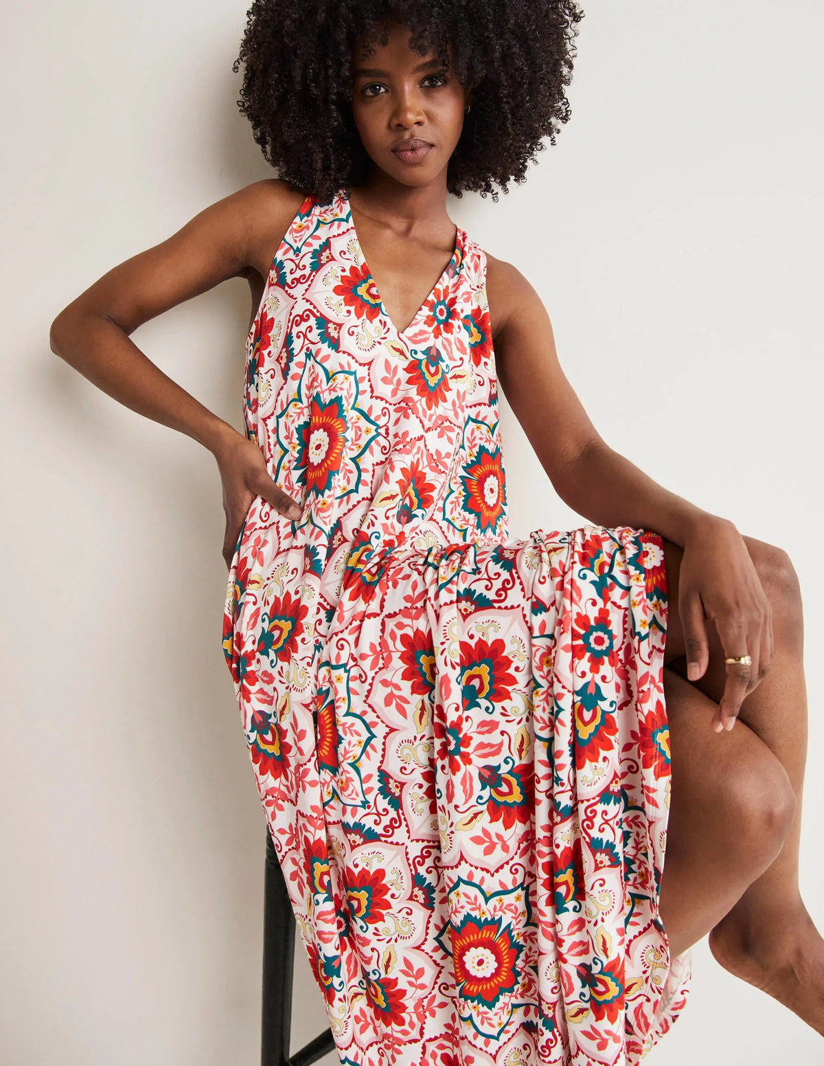 V-Neck Jersey Maxi Dress-Multi, Bloomsbury