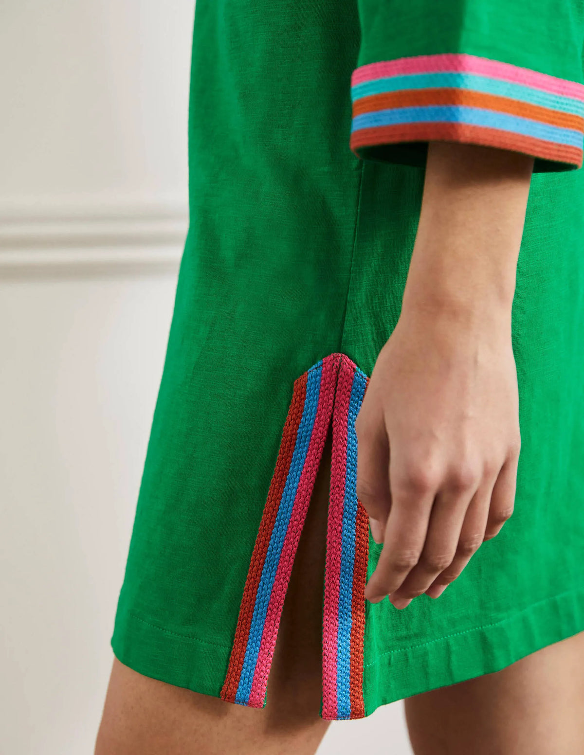 Embroidered Jersey Tunic-Rich Emerald