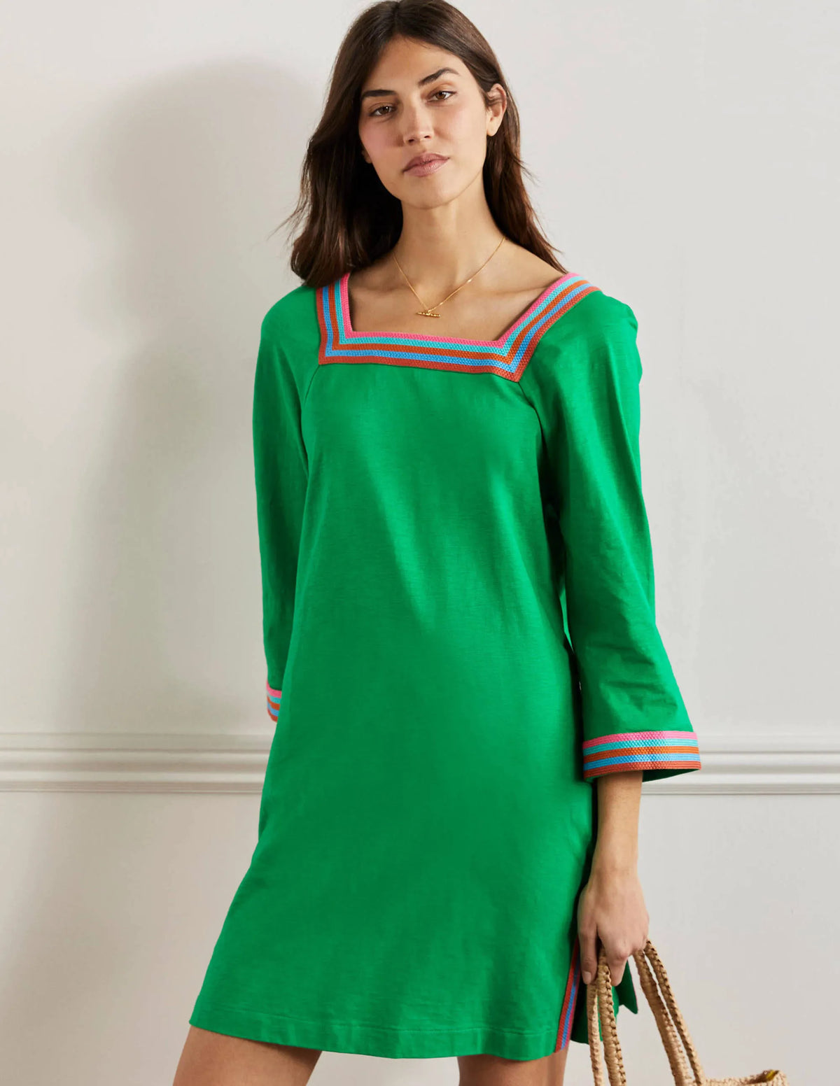 Embroidered Jersey Tunic-Rich Emerald