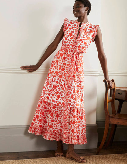 Tiered Ruffle Maxi Dress-Papaya, Botanic Silhouette