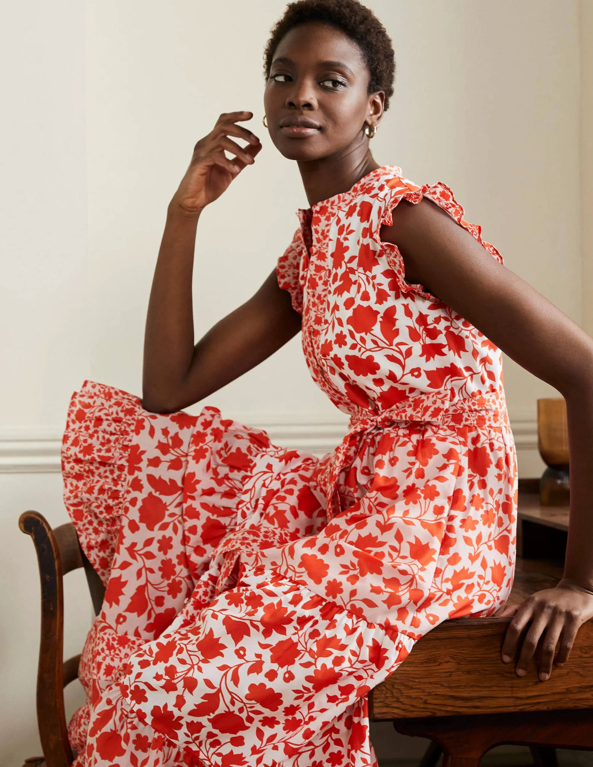 Tiered Ruffle Maxi Dress-Papaya, Botanic Silhouette