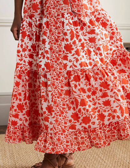 Tiered Ruffle Maxi Dress-Papaya, Botanic Silhouette