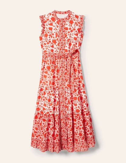 Tiered Ruffle Maxi Dress-Papaya, Botanic Silhouette