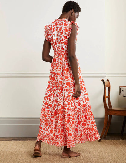 Tiered Ruffle Maxi Dress-Papaya, Botanic Silhouette
