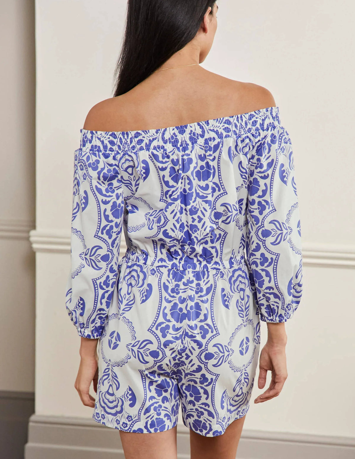 Off Shoulder Romper-Bluebell, Passion Bloom