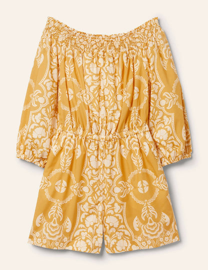 Off Shoulder Romper-Butter, Passion Bloom