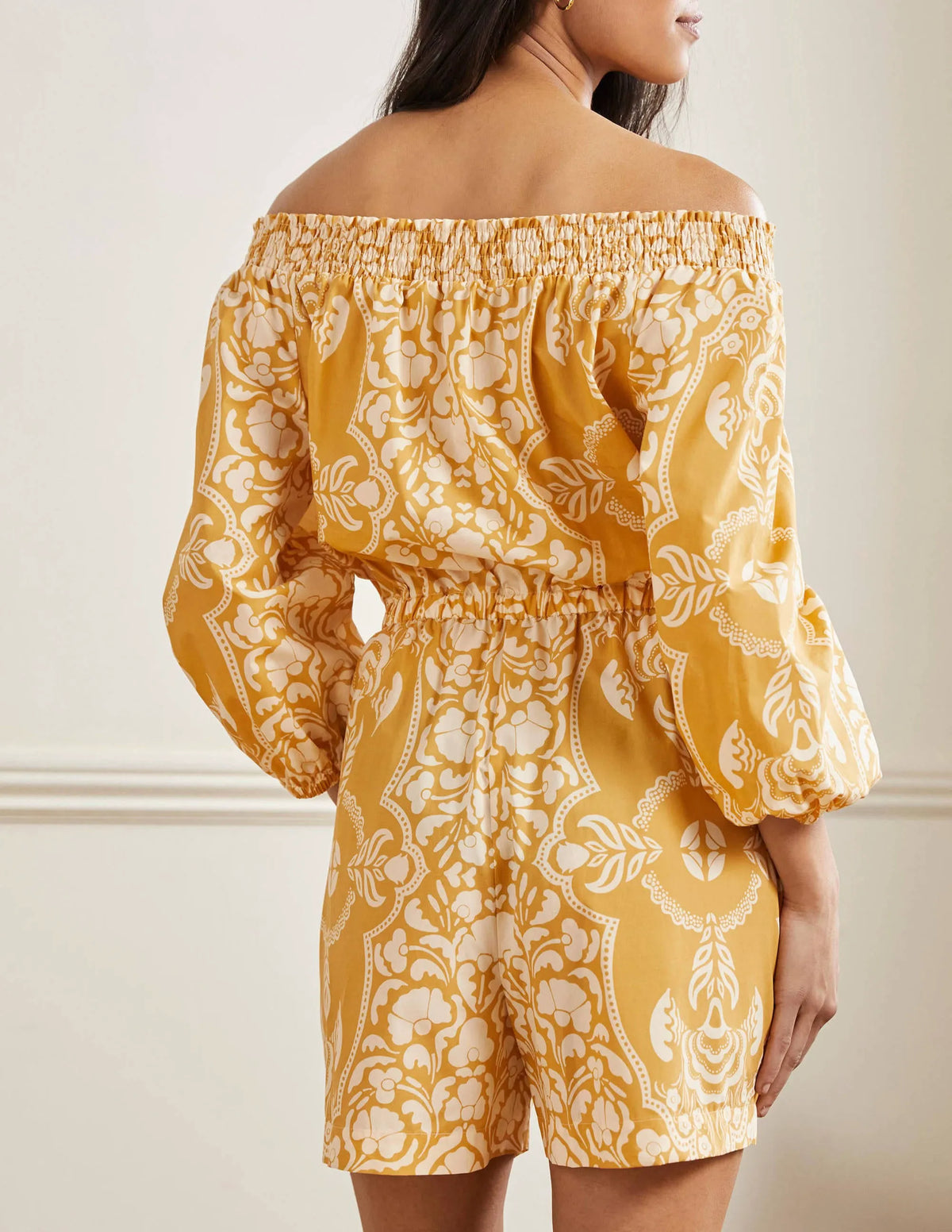 Off Shoulder Romper-Butter, Passion Bloom
