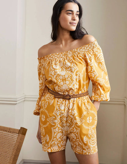 Off Shoulder Romper-Butter, Passion Bloom
