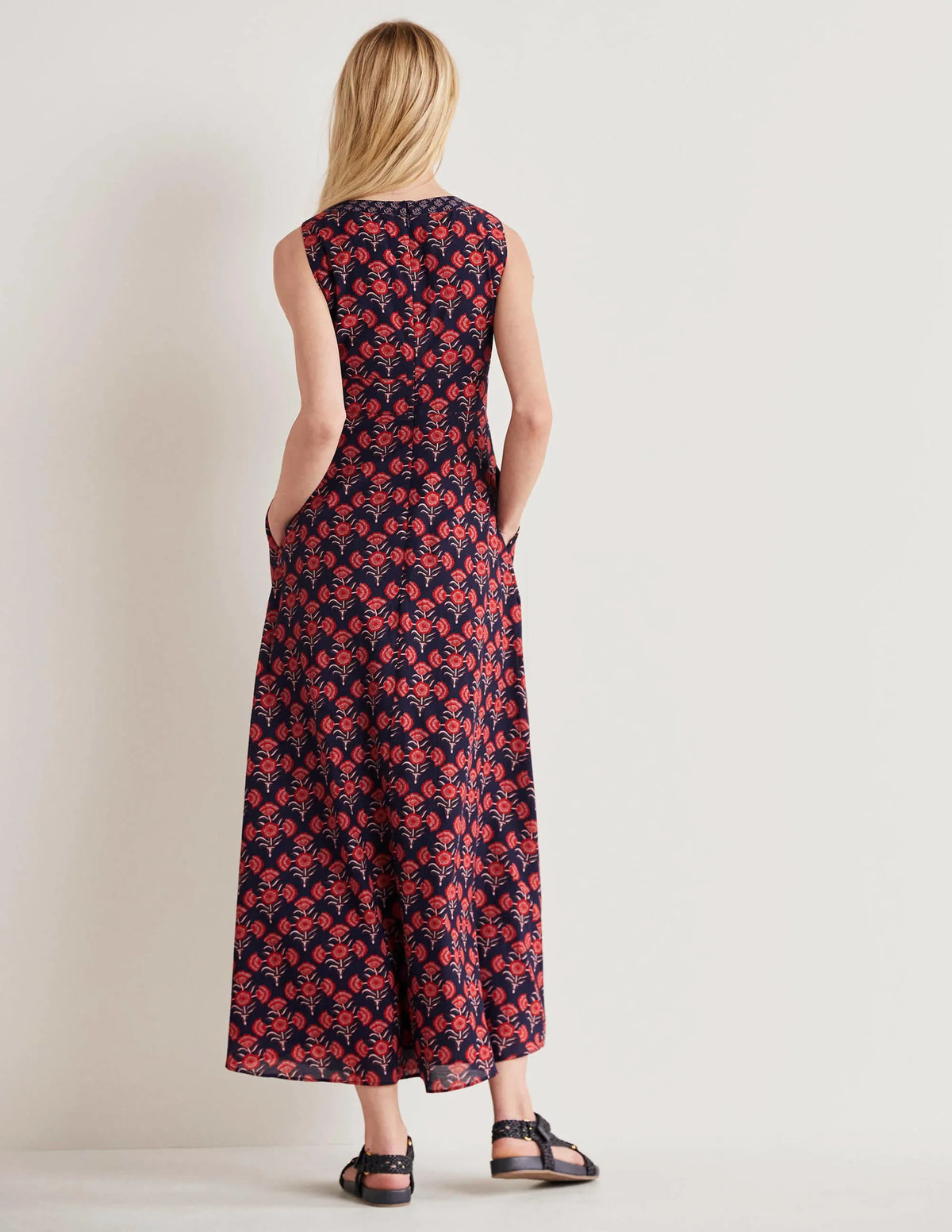 Sleeveless Cotton Maxi Dress-Azalea, Poppy Geo