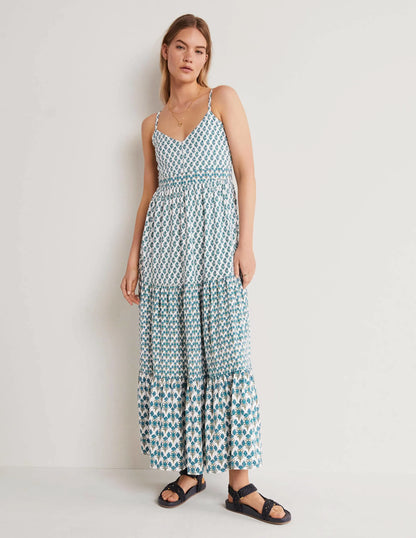 Strappy Jersey Maxi Dress-Chesapeake, Woodblock Bloom