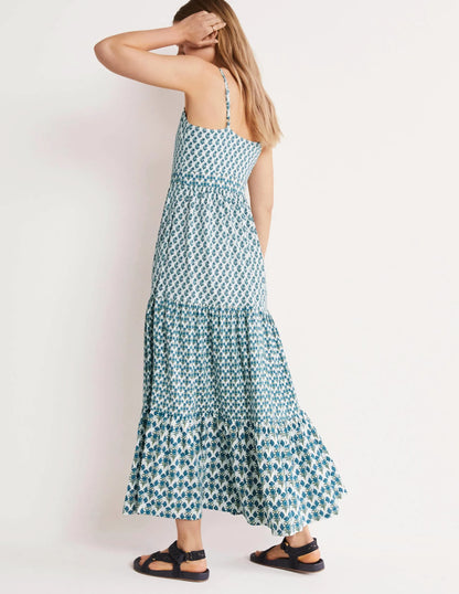 Strappy Jersey Maxi Dress-Chesapeake, Woodblock Bloom