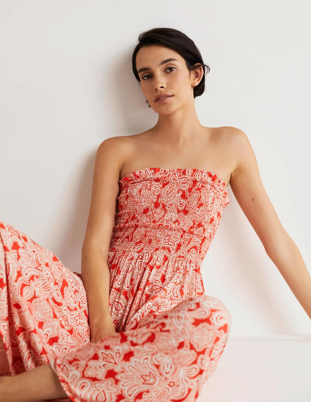 Strapless Jersey Maxi Dress-Firecracker, Paisley Bud