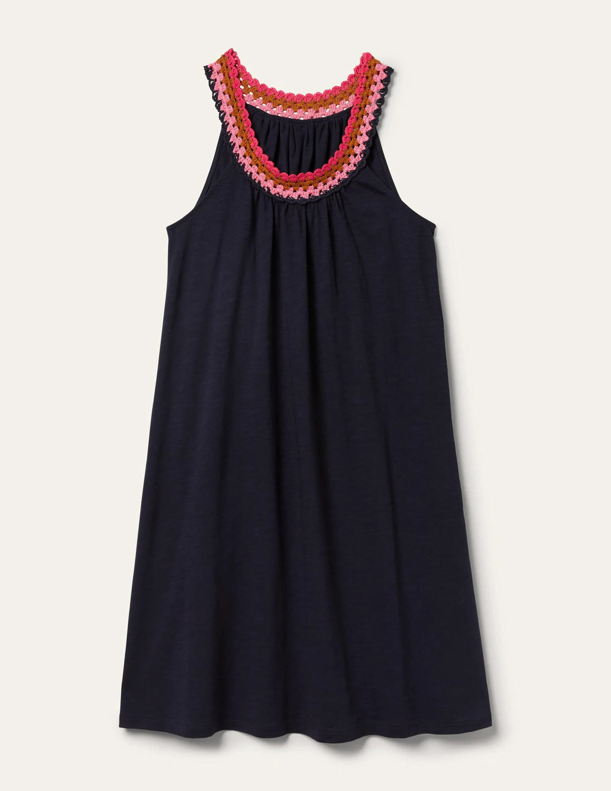 Crochet Detail Jersey Dress-Navy