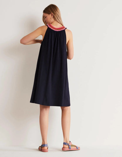 Crochet Detail Jersey Dress-Navy
