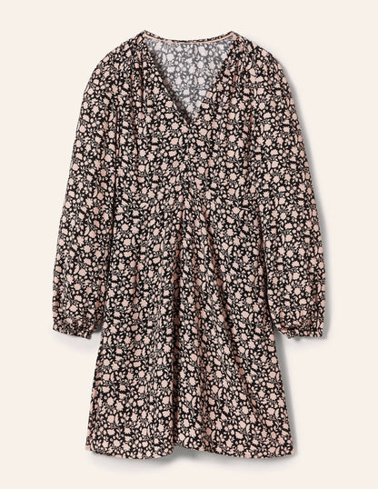 V-Neck Tea Dress-Black, Botanic Silhouette
