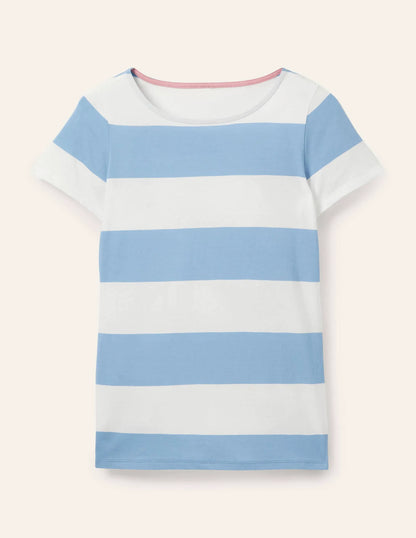 Short Sleeve Breton T-Shirt-Dusty Blue / Ivory Stripe