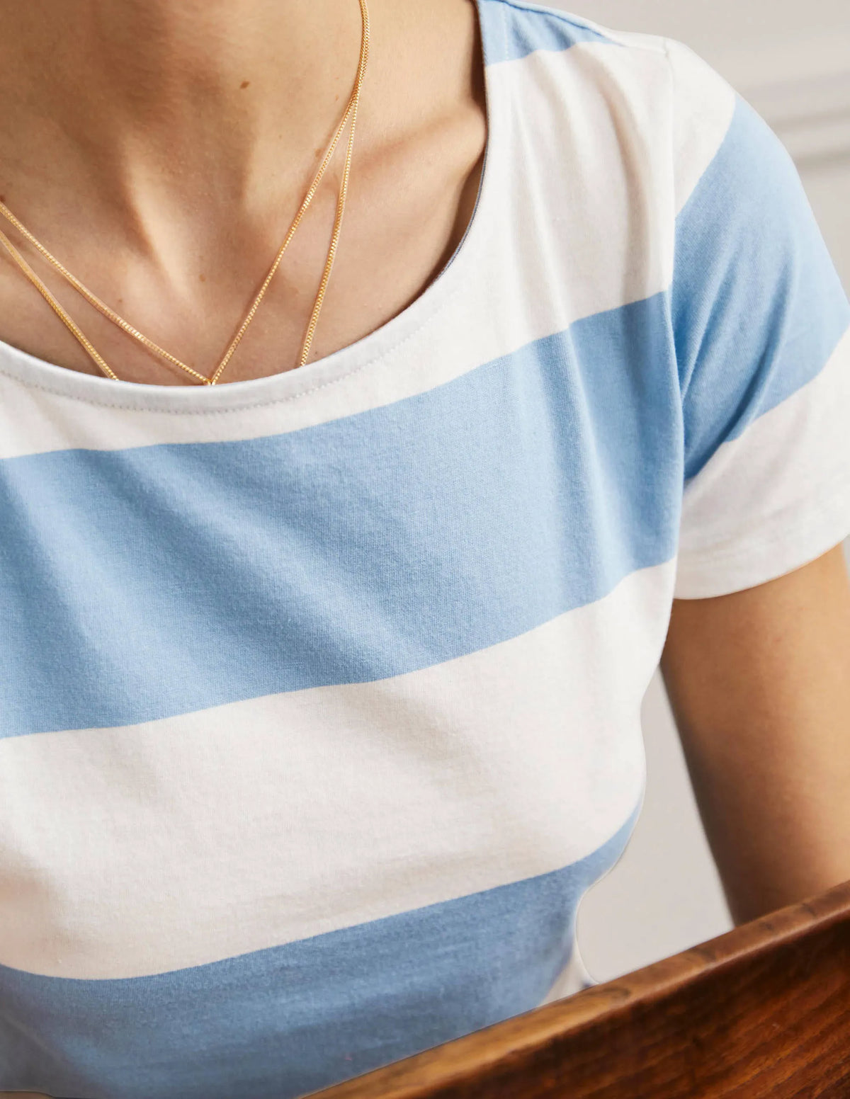 Short Sleeve Breton T-Shirt-Dusty Blue / Ivory Stripe