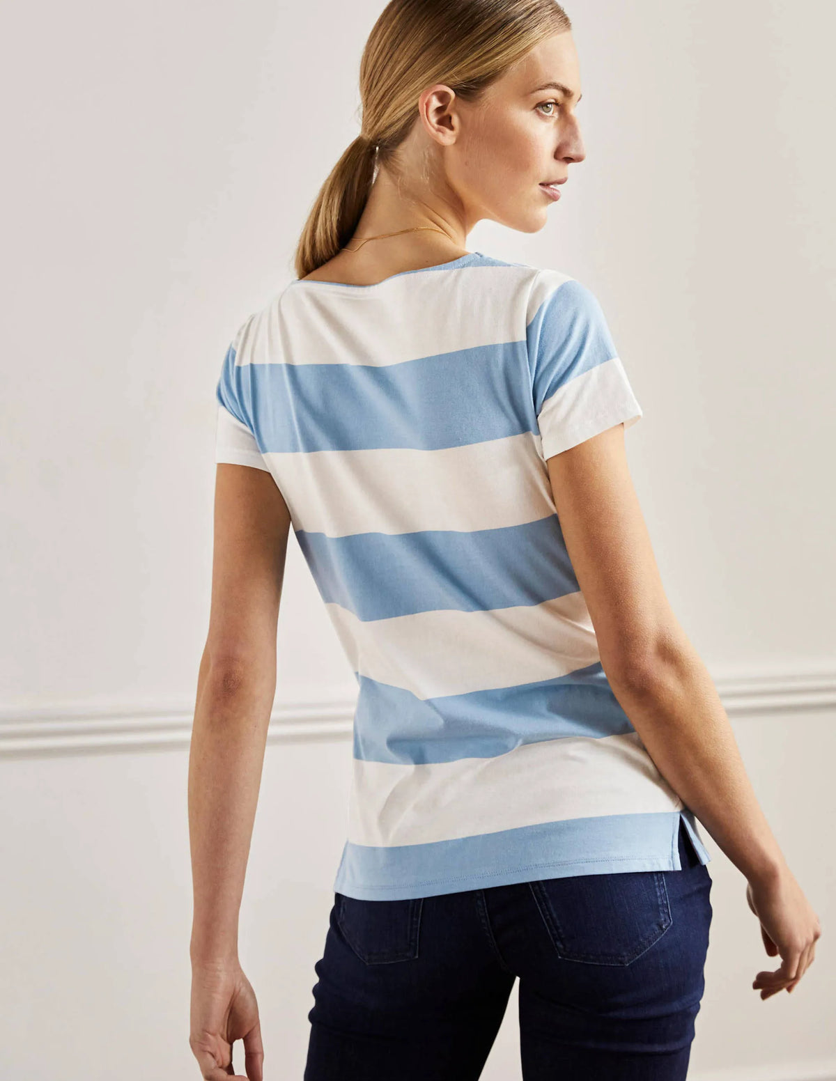 Short Sleeve Breton T-Shirt-Dusty Blue / Ivory Stripe