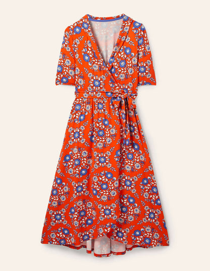 Lavinia Jersey Wrap Dress-Papaya, Wildflower Prairie