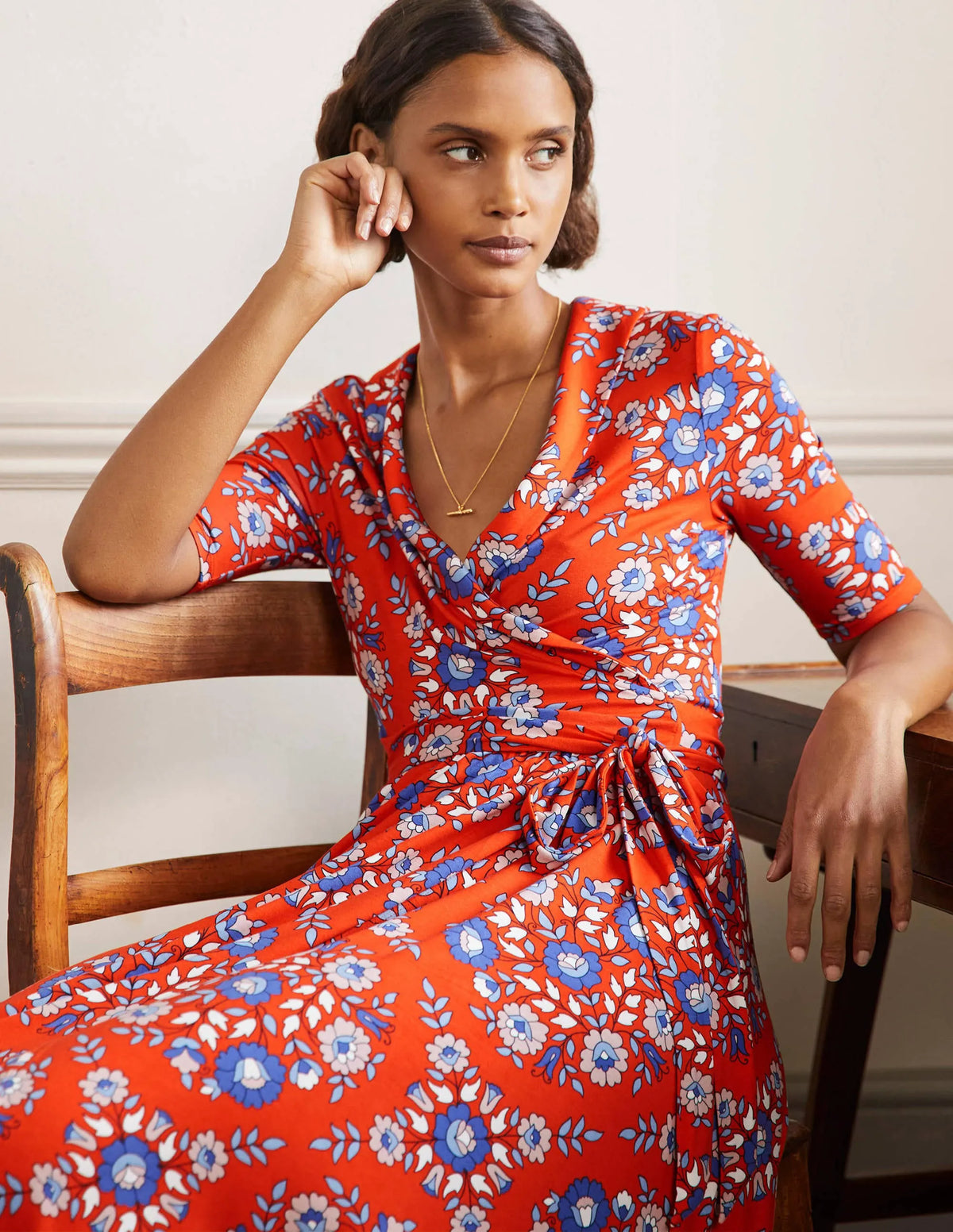 Lavinia Jersey Wrap Dress-Papaya, Wildflower Prairie
