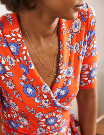 Lavinia Jersey Wrap Dress-Papaya, Wildflower Prairie
