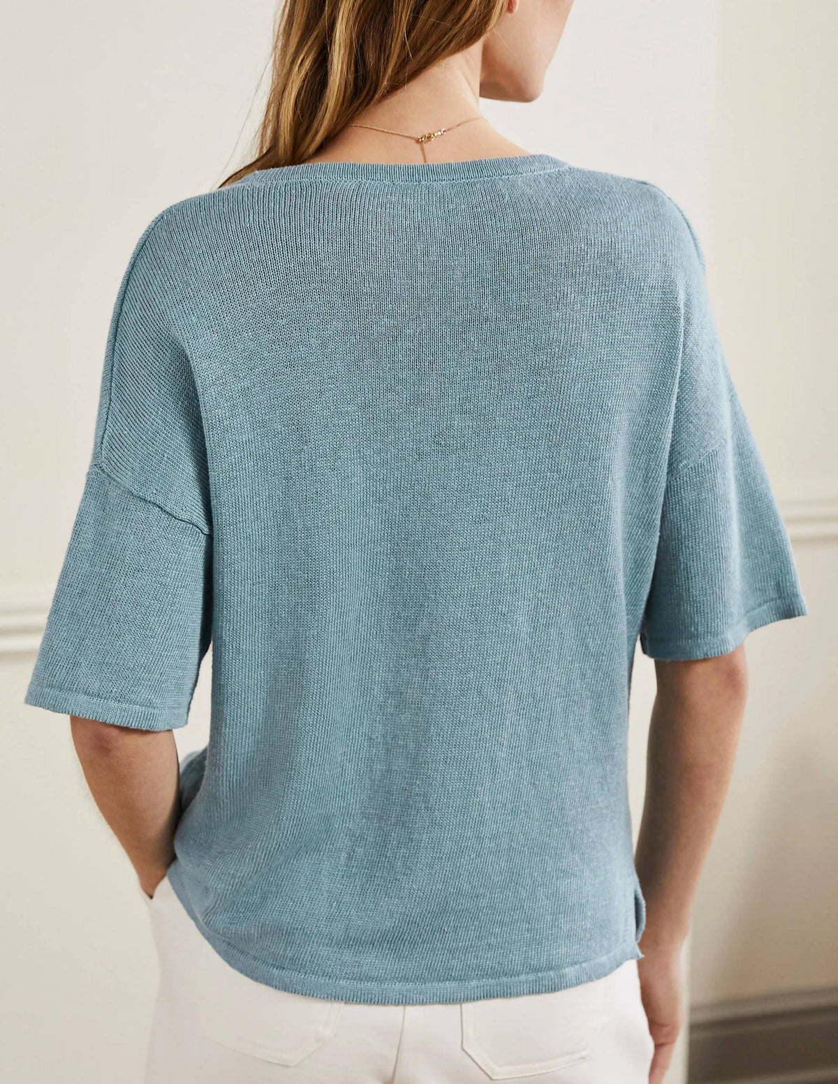 Linen Knitted T-shirt-Larkspur Blue