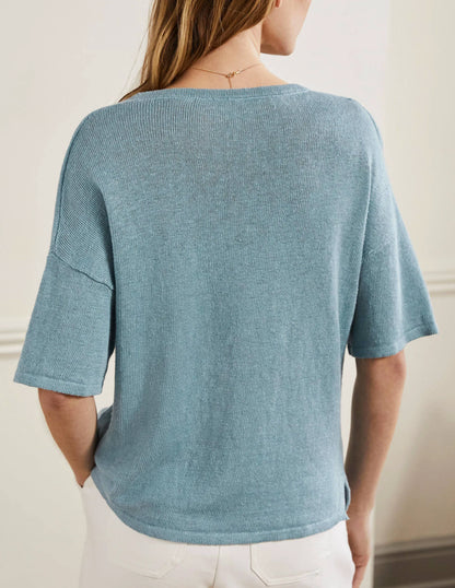 Linen Knitted T-shirt-Larkspur Blue
