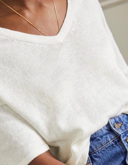 Linen Knitted T-shirt-Ivory