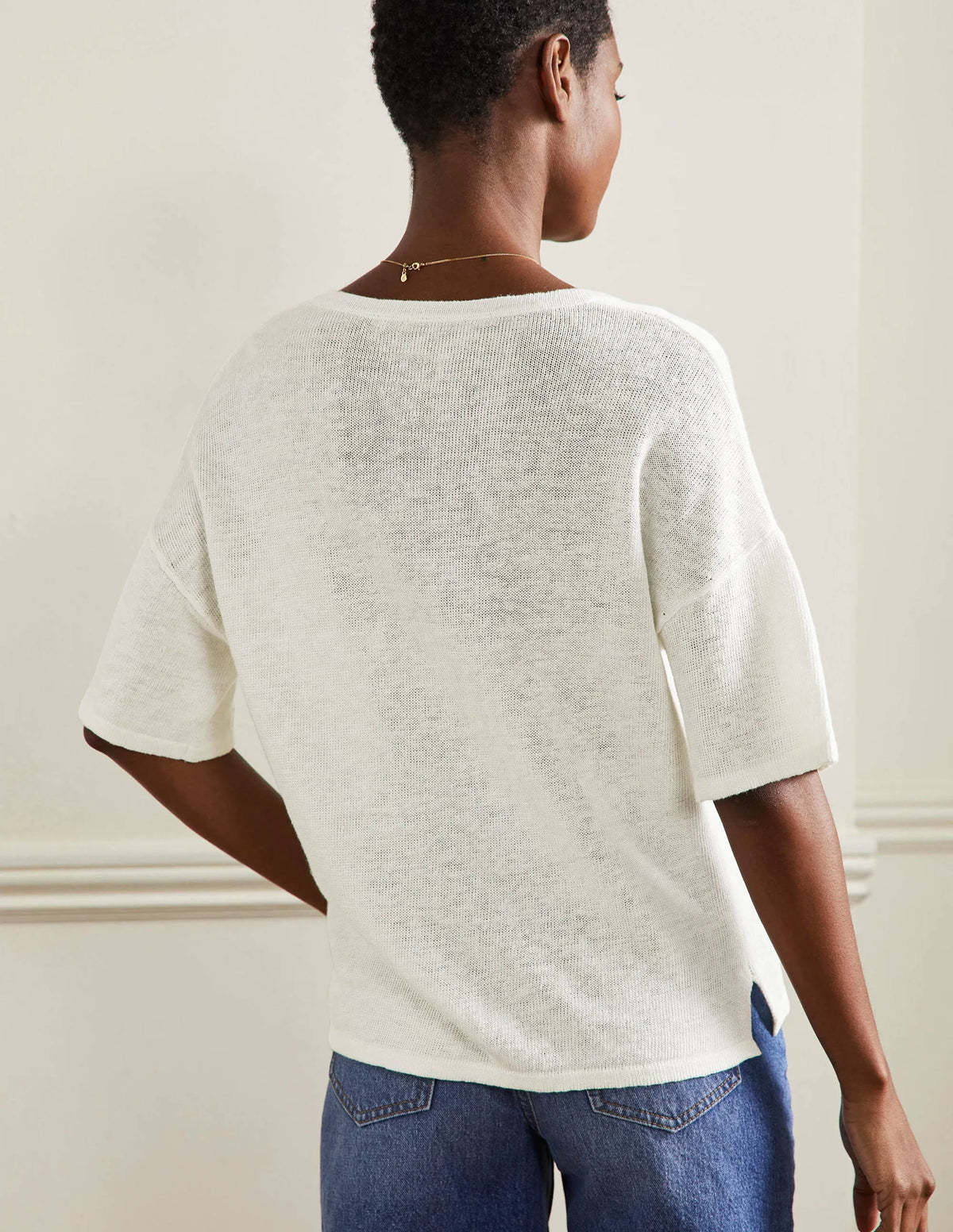Linen Knitted T-shirt-Ivory