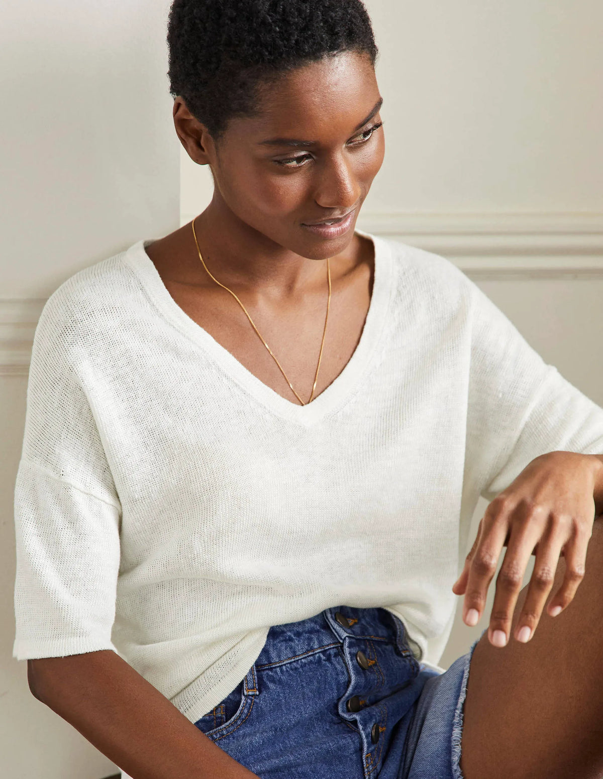 Linen Knitted T-shirt-Ivory