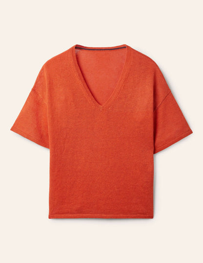 Linen Knitted T-shirt-Bright Papaya
