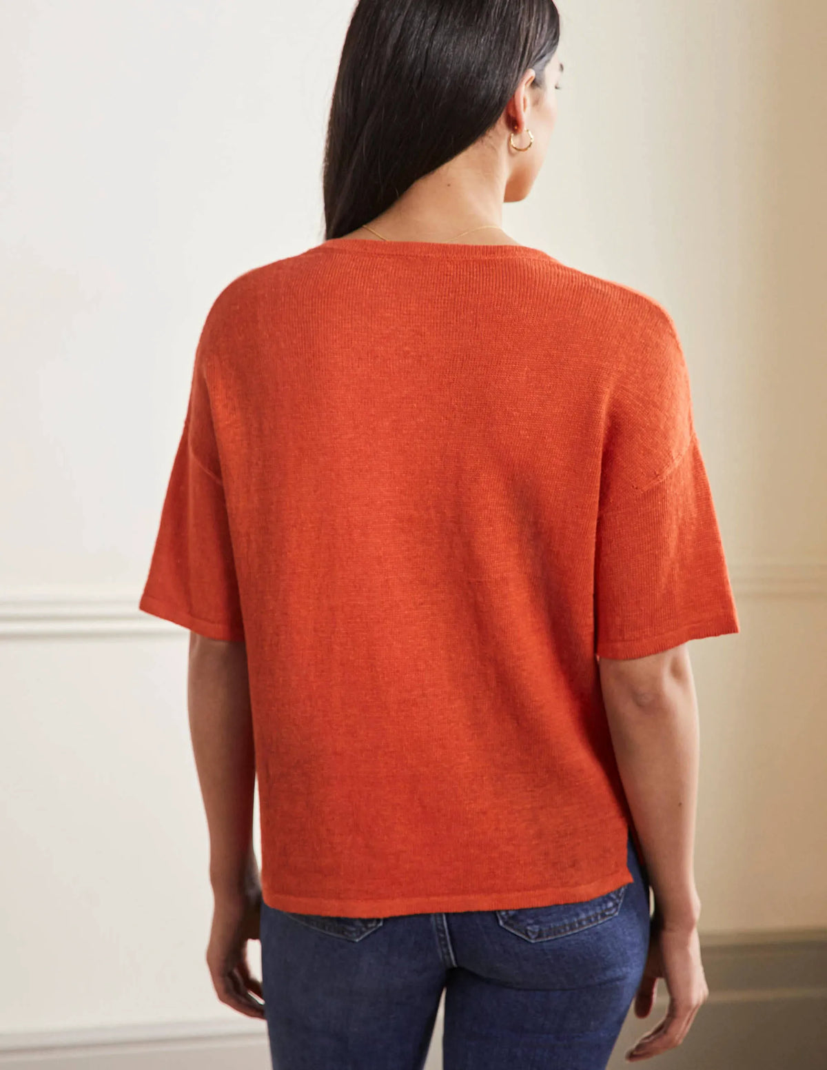 Linen Knitted T-shirt-Bright Papaya