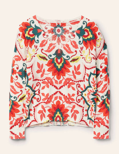 Relaxed Printed V-neck Sweater-Multi, Moroccan Bloom