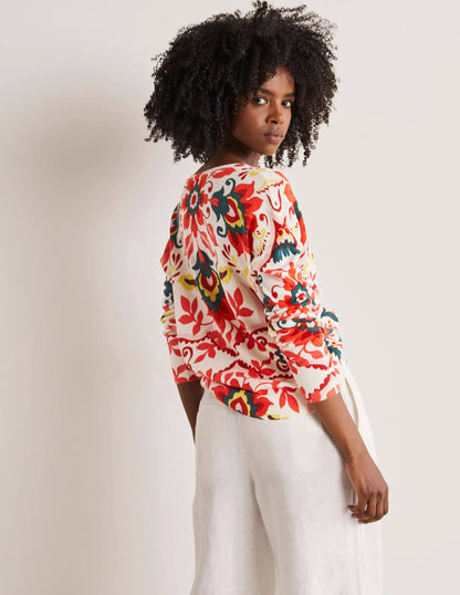 Relaxed Printed V-neck Sweater-Multi, Moroccan Bloom