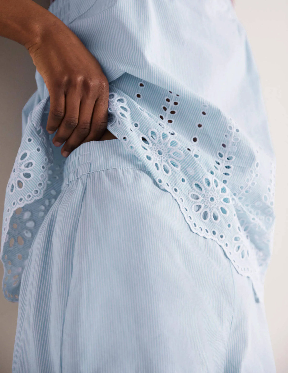 Broderie Short Pajama Set-Blue Ticking Stripe