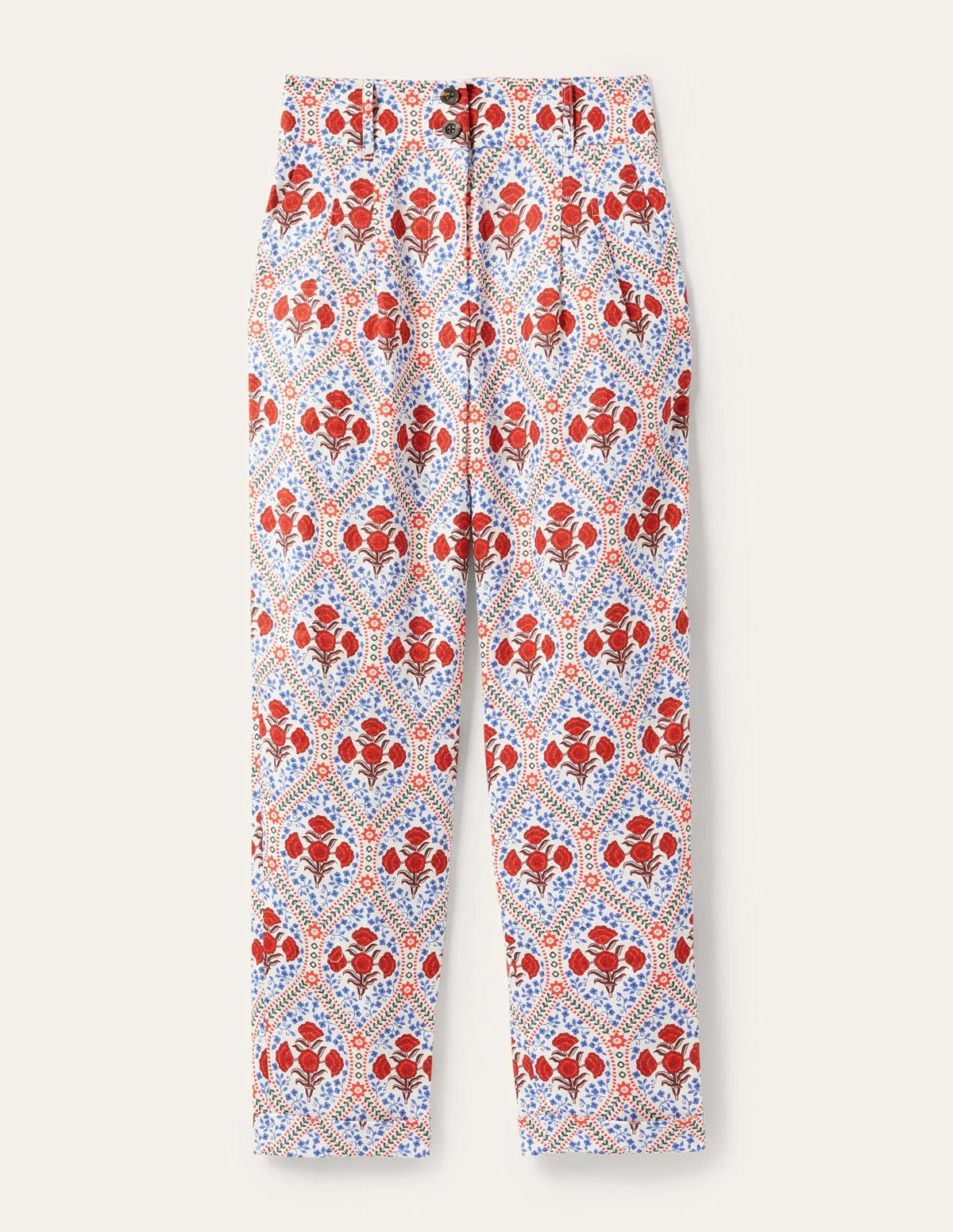 Pleated Turn Up Linen Pants-Ivory, Poppy Bloom